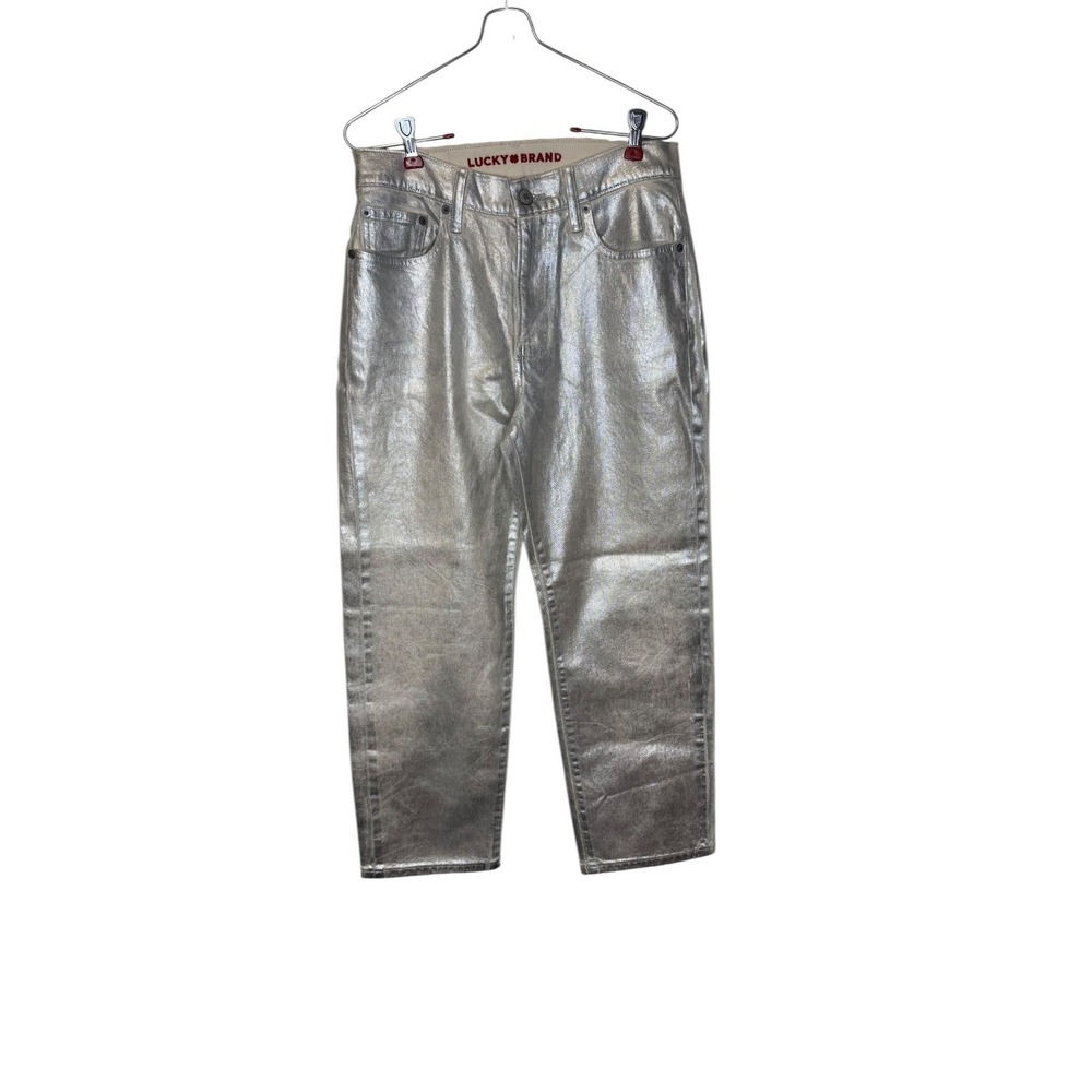Lucky Brand Women's Jeans 90s Loose High Rise Metallic Crop Shiny Silver 4/27